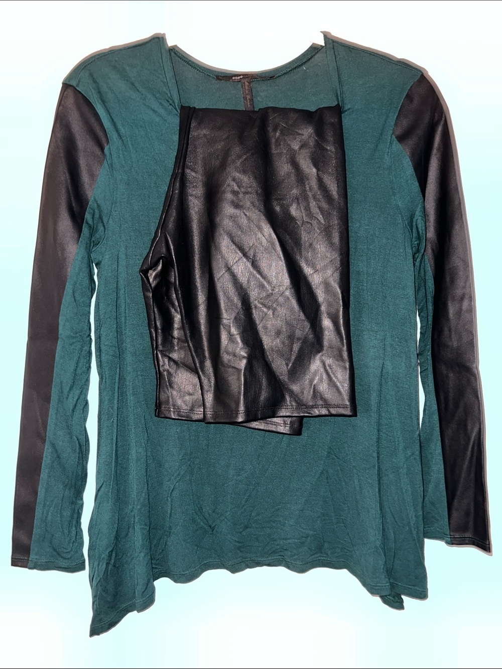 BCBG & AQUA Green With Black faux leather Sleeve & faux leather shorts